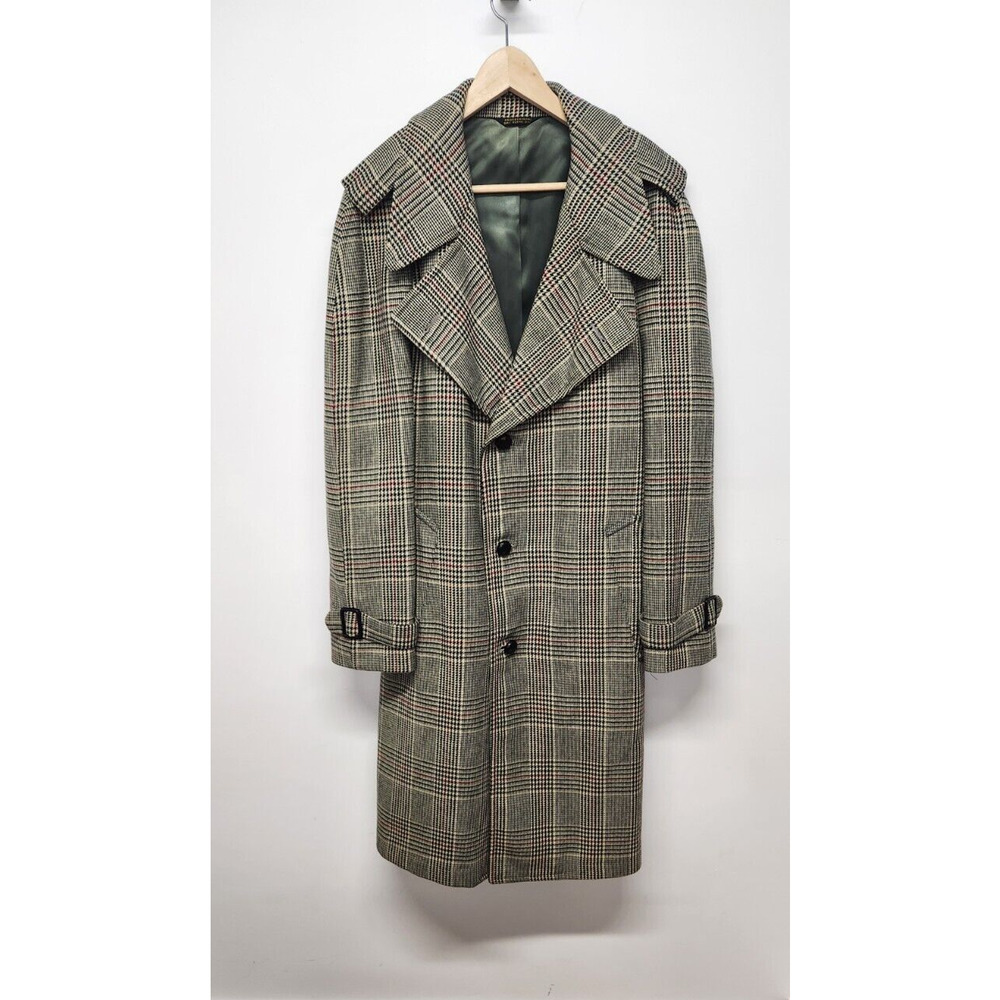 Hudsons Rockham Men's Classic Houndstooth Plaid Long Coat, Size42L, In Tan Multi